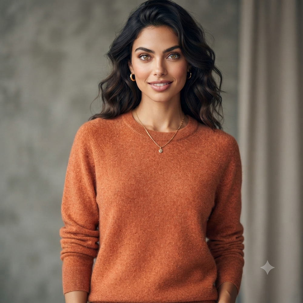 Pure Cashmere Crewneck Sweater Womens L Quiet Luxury Orange Fall Autumn Layering